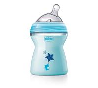 Chicco NaturalFeeling Biberon Anticolica 2+ Mesi, 250 ml, con Tettarella Inclinata in Morbido Silicone e Doppia Valvola, Allattamento Naturale e Istintivo, Celeste