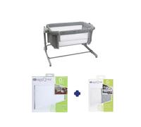 Chicco Next2Me Magic Evo Starter Bundle con Next2Me Magic Evo Comodino Culla, Coprimaterasso igienico in spugna e set per culla 2 pezzi 2 lenzuola grigio scuro