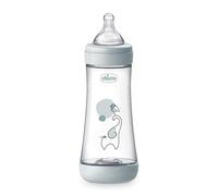Chicco PERFECT 5 Biberon Anticolica da 300 ml, Biberon Flusso Veloce da 4 Mesi + con Tettarella in Morbido Silicone, Biberon simil seno materno, Biberon anticolica per allattamento misto, Light blue