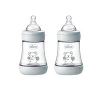 Chicco PERFECT 5, Doppio Biberon Anticolica da 150 ml, Biberon Flusso Lento da 0 Mesi + con Tettarella in Morbido Silicone, Biberon simil seno materno, Biberon anticolica per allattamento misto