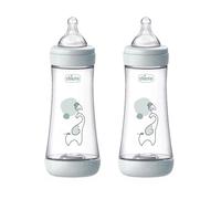 Chicco PERFECT 5, Doppio Biberon Anticolica da 300 ml, Biberon Flusso Veloceda 4 Mesi + con Tettarella in Morbido Silicone, Biberon simil seno materno, Biberon anticolica per allattamento misto