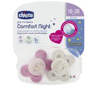 Chicco Physio Comfort Night Succhietti Silicone 16-36m Rosa 2 Pezzi