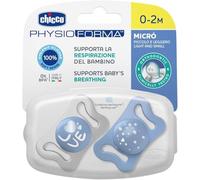 Chicco Physio Micro Succhietto, 0-2 Mesi, 2 Pezzi, Azzurro/Verde