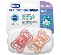 CHICCO PhysioForma Light Ciuccio Neonato 16-36 Mesi Succhietto con Tettarella in Silicone Set 2 Gommottini Forma Ergonomica colore Rosa