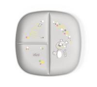 Chicco Piatto Pappa per Bebè e Bambini, Piatto Pappa con Scomparti con 3 Aree per Scoprire Nuovi Sapori, Lavabile in Lavastoviglie, Adatto per il Microonde, Senza BPA, 12+ Mesi, Grigio