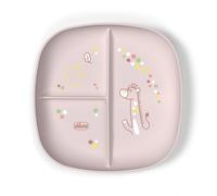 Chicco Piatto Pappa per Bebè e Bambini, Piatto Pappa con Scomparti con 3 Aree per Scoprire Nuovi Sapori, Lavabile in Lavastoviglie, Adatto per il Microonde, Senza BPA, 12+ Mesi, Rosa