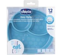 Chicco Piatto con Ventosa per Bebè e Bambini, Piatto Pappa in Silicone a Scomparti con 3 Aree, Morbido e Resistente, Lavabile in Lavastoviglie, Adatto per il Microonde, Senza BPA - 12+ Mesi, Azzurro