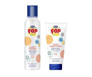 Chicco POP Set Mousse Detergente e Balsamo alla Vaniglia, Mousse Detergente Delicata per Bambini, Balsamo Districante Senza Lacrime, Profumo Vaniglia, per Pelli Sensibili dei Bambini, Formula Vegana