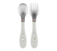 Chicco Posatine Inox, Posate Bambini, Set Pappa, Forchetta e Cucchiaio per Bambini, in Acciaio Inossidabile, Facili da Impugnare, Set Svezzamento Prima Pappa, 2 Pezzi, 18M+, Grigio