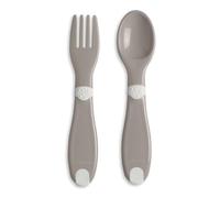Chicco Prime Posatine in Plastica, Posate Per Bambini, Forchetta E Cucchiaio, Piccole, Leggere, Facili Da Impugnare, Finitura Antiscivolo, 12M+, 2 Pezzi, 0% BPA, Grigio