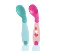 Chicco Primo Cucchiaio per Svezzamento, Ergonomico e Angolato, Rosa o Azzurro, 2 Pezzi, 8 Mesi+