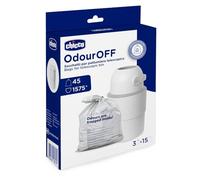 Chicco Sacchetti Odour off, Sacchetti per Mangiapannolino, Materiale Robusto a Triplo Strato, Trattiene i Cattivi Odori, 45 pezzi, 15x3