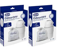 Chicco Sacchetti Odour off, Sacchetti per Mangiapannolino, Materiale Robusto a Triplo Strato, Trattiene i Cattivi Odori, 45 pezzi, 15x3 (Confezione da 2)
