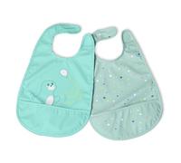 Chicco Set 2 Bavaglini Pappa Impermeabili 6m+, Bavaglia Svezzamento con Protezione Stay-Dry e Tasca Raccogli-Briciole, Chiusura Regolabile, Lavabili in Lavatrice, Grafiche Giocose Coordinabili