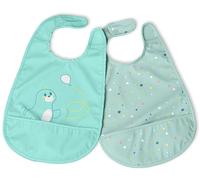 Chicco Set 2 Bavaglini Pappa Impermeabili 6m+ Con Protezione Stay-dry E Tasca Raccogli-briciole Azzurre