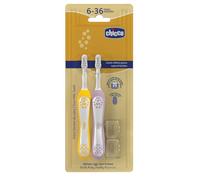 Chicco Set 2 Spazzolini da Denti per Bambini, Con Testina Arrotondata, Setole Morbide Delicate su Gengive e Dentini, Ampio Manico Antiscivolo, Coprisetole Incluso, 6-36 Mesi, 2 Pezzi, Bimba