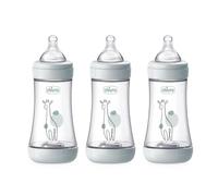 Chicco Set 3 Biberon PERFECT 5, Biberon Anticolica da 240 ml, Flusso Medio da 2 Mesi+ con Tettarella in Morbido Silicone, Biberon simil seno materno, Biberon anticolica per allattamento misto, Grigio