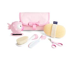 Chicco Set Bagnetto per Bambini, Idea Regalo, Idea Regalo Nascita, con Pettine, Spazzola Morbida, Termometro, Guanto Da Bagno In Spugna E Un Paio Di Forbici, Igiene Neonato, Prodotti Bagnetto, Rosa