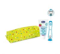 Chicco Set Dentale 3-6 Anni Azzurro - Set per l'igiene orale, spazzolino e dentifricio da 50 ml