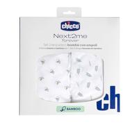 Chicco Set di Lenzuola in Fibra di Bambù, 1 Lenzuolo Superiore e 1 Lenzuolo con Angoli, Compatibili con Materassi 58x110 cm, Compatibili con culla Next2Me Forever, Fantasia con foglie e lumachine