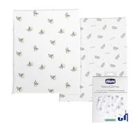 Chicco Set di Lenzuola in Fibra di Bambù, 2 Pezzi Lenzuola con Angoli, Compatibili con Materassi 50x83 cm, Fantasia con foglie e lumachine, Realizzate in Fibra di Bambù