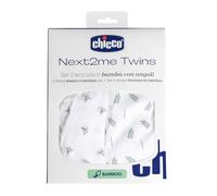 Chicco Set di Lenzuola in Fibra di Bambù, Compatibili con Culle Next2Me Twins, 2 Pezzi Lenzuola con Angoli, Fantasia con foglie e lumachine