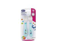 Chicco Set di posate in acciaio Inox 18 M+ colore Azzurro