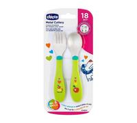 Chicco Set di posate in acciaio Inox 18 M+ colore Verde