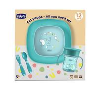 Chicco Set Pappa Chicco 12m+ Azzurro Con 2 Piatti, Tazza e Posate
