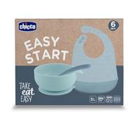 Chicco Set Pappa in Silicone Easy Start 6m+, Set Svezzamento 3 Pezzi con Ciotola Ventosa Antiscivolo, Bavaglino Tasca Raccoglipappa e Cucchiaio Morbido,100% Silicone Alimentare Senza BPA