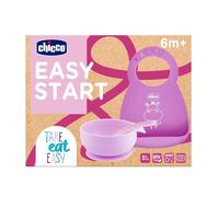 Chicco Set Pappa Silicone Easy Start, Set Pappa Bambino Antiscivolo, Senza BPA, Set Svezzamento 3 Pezzi Composto Da Bavaglino Rigido Easy Roll, Ciotola Easy Con Ventosa e Cucchiaino, 6M+, Rosa