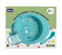 Chicco Set Pappa Composto da Tazza Training Cup, Primo Cucchiaio, Piatto Pappa Calda, Età 6 Mesi +, 0% BPA, Azzurro