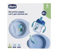 Chicco Set Pappa Svezzamento Composto da Tazza Training Cup Primo Cucchiaio due Piatti 6 Mesi +Blu