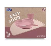 Chicco Set Pappa in Silicone Easy Food 12m+ | Set Svezzamento 4 Pezzi con Piatto Ventosa Antiscivolo, Tovaglietta, Mini Tazza con Bordo Inclinato e Cucchiaio Morbido | 100% Silicone Senza BPA