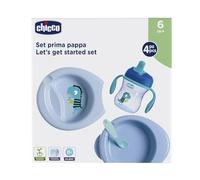 Chicco Set per la Pappa Composto da Tazza Training Cup, Primo Cucchiaio, Piatto Pappa Calda, Piatto Pappa Facile, Età 6 Mesi +, Blu, Versione per Bimbo