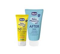 Chicco Set Protezione Solare da Viaggio, Crema Solare SPF50+ 75ML e Latte Doposole Rinfrescante 150ML, per la Pelle Sensibile del Bambino, Resistente all'Acqua, 0 Mesi+