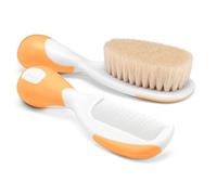 Chicco Set Spazzola e Pettine Capelli per Bambini, Spazzola Neonati con Morbide Setole Naturali, Pettine con Punte Arrotondate, Impugnatura Antiscivolo - Accessori Neonato 0+ Mesi, Arancione