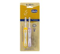 Chicco Spazzolino Primi Denti Da Latte 6-36M Colore Rosa e Giallo, 2 Pezzi