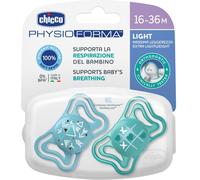 CHICCO PhysioForma Light Ciuccio Neonato 16-36 Mesi Succhietto con Tettarella in Silicone Set 2 Gommottini Forma Ergonomica colore Azzurro