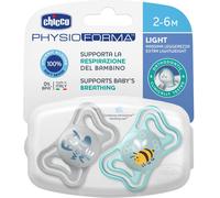 CHICCO PhysioForma Light Ciuccio Neonato 2-6 Mesi Succhietto con Tettarella in Silicone Set 2 Gommottini Forma Ergonomica colore Azzurro