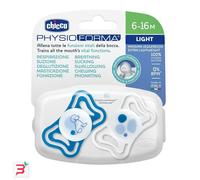 Chicco PhysioForma Light, Succhietto in Silicone 6-16 Mesi, Ciuccio Bimbo con Tettarella in Silicone, Leggero, Forma Ergonomica, Supporta il Corretto Sviluppo della Bocca, Azzurro, 2 pezzi