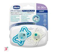 Chicco PhysioForma Light Lumi, Succhietto Luminescente al Buio, Ciuccio 16-36 Mesi, Tettarella in Silicone, Favorisce il Corretto Sviluppo della Bocca, 2 Pezzi, Neutro