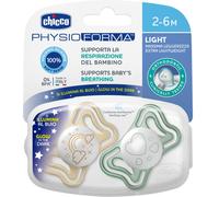 Chicco Ciuccio Physio Light Physio Forma Night Silicone Luminescente 2-6 mesi 2 pz Gold/Green