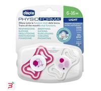 Chicco PhysioForma Light, Succhietto in Silicone 6-16 Mesi, Ciuccio Bimba con Tettarella in Silicone, Leggero e Traspirante, Forma Ergonomica, Supporta il Corretto Sviluppo della Bocca, Rosa, 2 pezzi