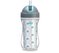 Chicco Tazza termica a doppia parete con cannuccia in silicone e coperchio antigoccia, lavabile in lavastoviglie, facile da tenere con rientranze ergonomiche, colore: argento/blu, 12+ mesi