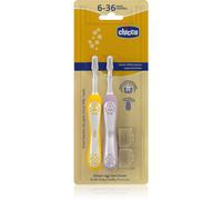 Chicco Set 2 Spazzolini da Denti per Bambini, Con Testina Arrotondata, Setole Morbide Delicate su Gengive e Dentini, Ampio Manico Antiscivolo, Coprisetole Incluso, 6-36 Mesi, 2 Pezzi, Bimba