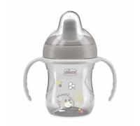 Chicco Training Cup, in Plastica Un Bicchiere Antigoccia Bambini, Una Tazza per Imparare a Bere, Beccuccio Ergonomico Semi-Soft, Valvola e Manici Rimovibili, 6 Mesi+, Senza BPA, Grigio