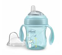 Chicco Transition Cup Bicchiere Antigoccia Per Bambini 200ml 1 Tazza Biberon 4+ Mesi Per Imparare A Bere Con Beccuccio Ergonomico In Silicone Doppia Valvola Anticolica Senza Bpa Azzurro