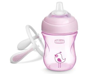 Chicco Transition Cup Bicchiere Antigoccia per Bambini 200ml, 1 Tazza Biberon 4+ Mesi per Imparare a Bere, con Beccuccio Ergonomico in Silicone, Doppia Valvola Anticolica, senza BPA - Rosa