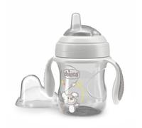 Chicco Transition Cup Bicchiere Antigoccia per Bambini 200ml, Tazza Biberon 4+ Mesi per Imparare a Bere, con Beccuccio Ergonomico in Silicone, Doppia Valvola Anticolica, senza BPA - Grigio